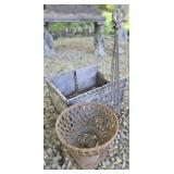 Wood Crate, Metal Basket & Stand