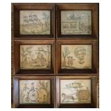 Six Framed Folk Art Prints