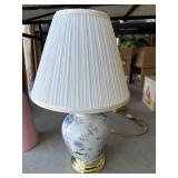 Floral Ceramic Table Lamp with Shade and Brass Bas