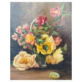 Framed Floral Oil Painting by Leonard Borman, 17'
