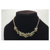 1940s-50s Gold-Tone Necklace with Green Rhinestone