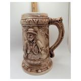 Stoneware Beer Stein With Rustic Outdoor Motif