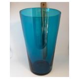 Tall Blue Glass Vase with Cylindrical Form
