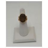 18k GF Vintage Filigree Oval Topaz Glass Ring, Siz