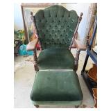 Victorian-Style Green Velvet Wingback Armchair Wit