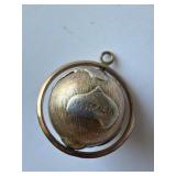 Vintage Moveable Globe Charm Pendant in Two-Tone M