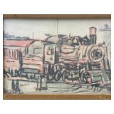 Framed Vintage Artwork Depicting a Train by Marche