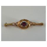 Vintage JJI Gold Tone Blood Red Garnet Brooch Pin