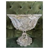 Cut Crystal Pedestal Bowl with Intricate Pattern