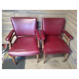 2 Vintage Wood Chairs with Maroon Vinyl