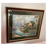 Framed Nautical Harbor Artwork