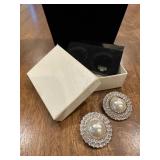 Vtg Faux Pearl & Rhinestone Clip Earringsï¿½1.25ï¿½