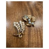 Vtg Gold-Tone Faux Pearl Broochesï¿½1.25ï¿½2