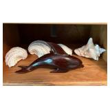 Wooden Dolphin and Seashell Decor