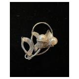Vtg Sterling Brooch With Pearlsï¿½1.25ï¿½