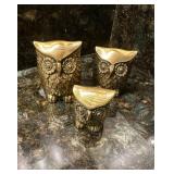 Three Brass Owl Figurinesï¿½3ï¿½ Tallest