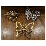 Vtg Butterfly and Flower Broochesï¿½1.75ï¿½2
