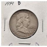 1949-D Franklin Silver Half Dollar Coin