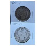 1904-O & 1905-S Barber Silver Half Dollars