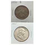 1950-D &1951 Franklin Silver Half Dollars