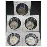 Five Washington Silver Quarters