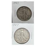 1947 Walking Liberty Silver Half Dollars