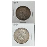 1949 Franklin Silver Half Dollar Coins