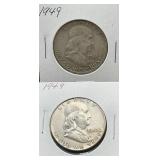 1949 Franklin Silver Half Dollar Coins