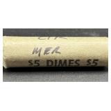Roll of $5 Mercury Silver Dimes