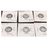 Six Mercury Silver Dimes