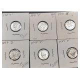 6pc Mercury Silver Dimes 1941-1945