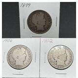 Three Barber Silver Half Dollars, 1899-1902