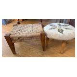 Vtg Woven Rope Stool & Rug Footstool