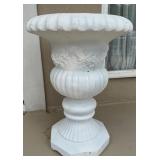 White Garden Urn Planter With Ornate Floral Detail