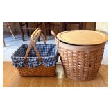 Two Wooden Woven Picnic Baskets