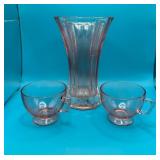 Pink Glass Vase and Cups Set