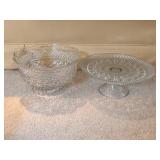 Cut Glass Bowl and Cake Stand