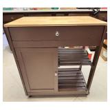 Wood-Top Rolling Kitchen Cart