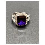 Silver Ring With Purple Glass Stone