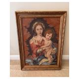Vtg. Framed Needlepoint of Madonna and Child