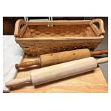 Woven Basket with Two Wooden Rolling Pins