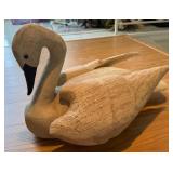 Hand-Carved Wooden Swan Sculpture