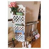 White Latticed Three-Tiered Shelf w/ Decor