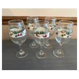 5 Libbey Winter Village Wine Glasses
