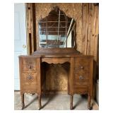 Vtg Wooden Vanity With Mirrorï¿½40.5x18x66.5