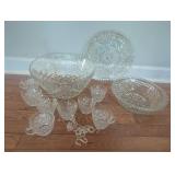 Cut Glass Punch Bowl Set With Cups