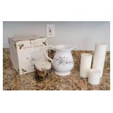 Winter Pinecone Pitcher and Candles Set