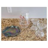 Carnival Glass Dish, Vase, Candlesticks