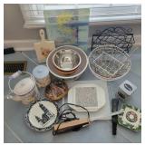 Hallmark Kettle, Glass Cutting Board, Basket