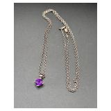 Silver Chain with Purple Stone Pendant